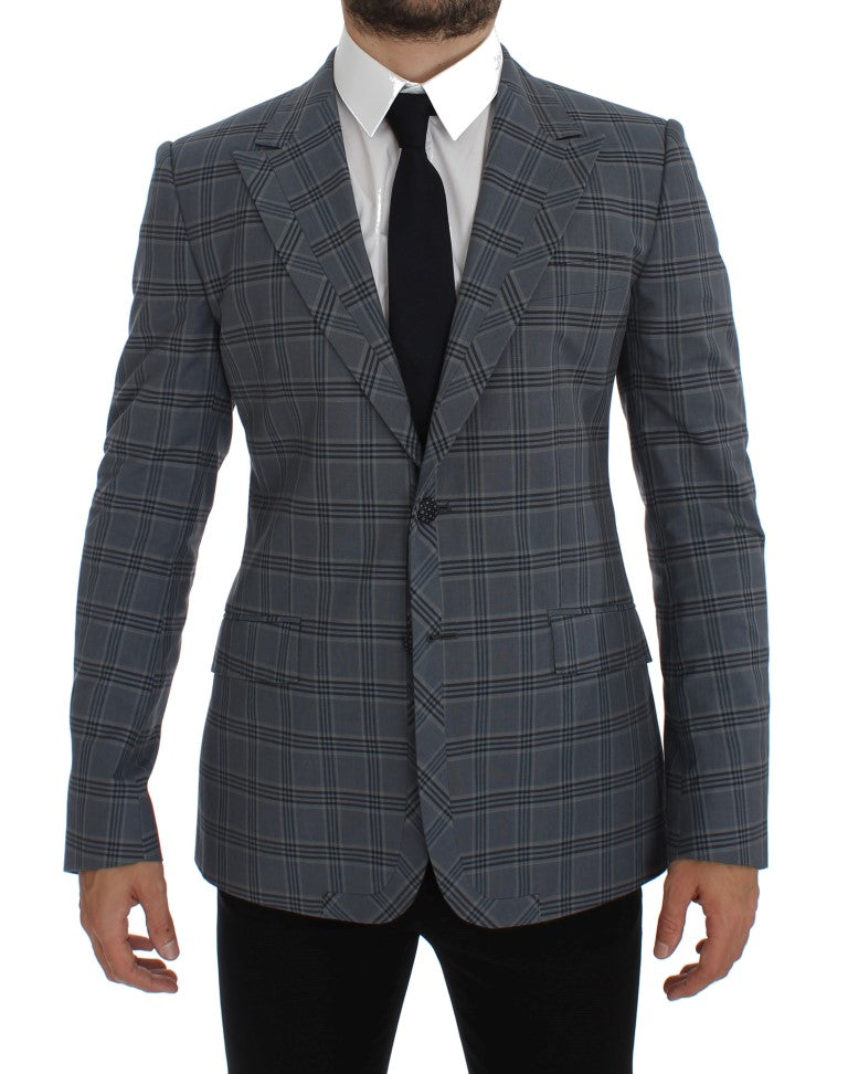 Elegant blue checked blazer in slim fit