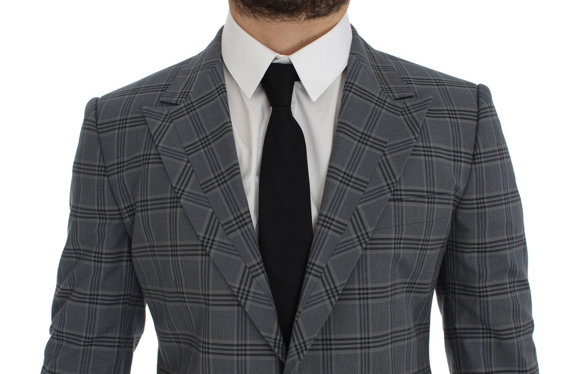 Elegant blue checked blazer in slim fit