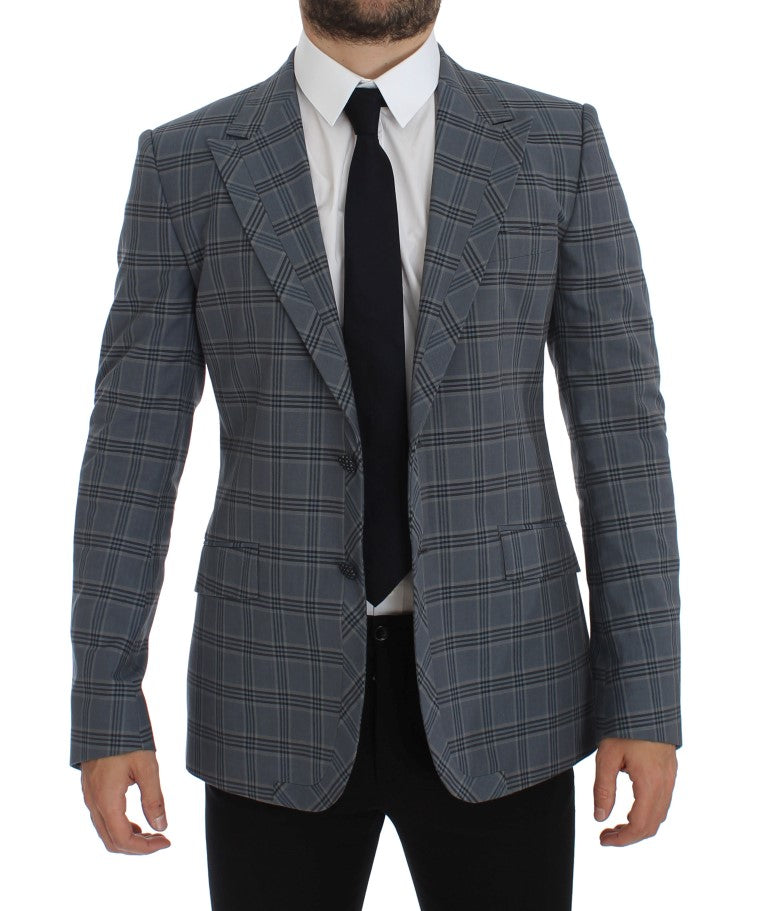 Elegant blue checked blazer in slim fit