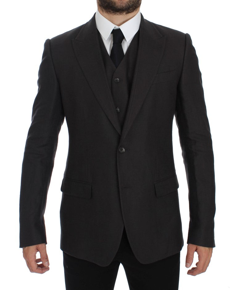 Eleganter grauer Leinenblazer und Weste in schmaler Passform
