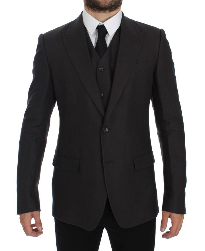 Eleganter grauer Leinenblazer und Weste in schmaler Passform