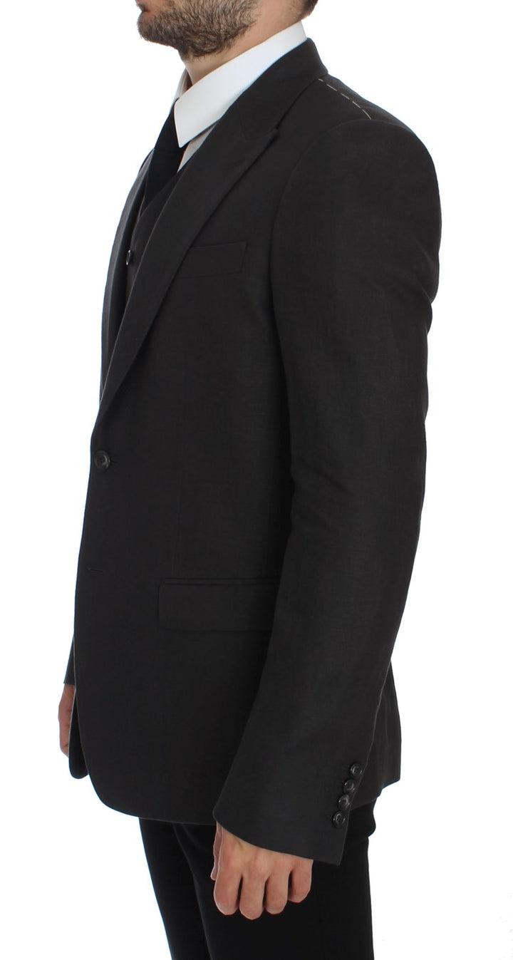 Eleganter grauer Leinenblazer und Weste in schmaler Passform