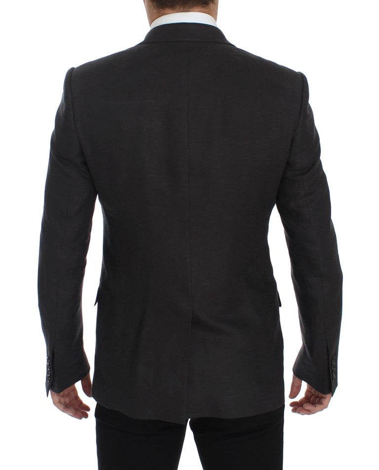 Eleganter grauer Leinenblazer und Weste in schmaler Passform