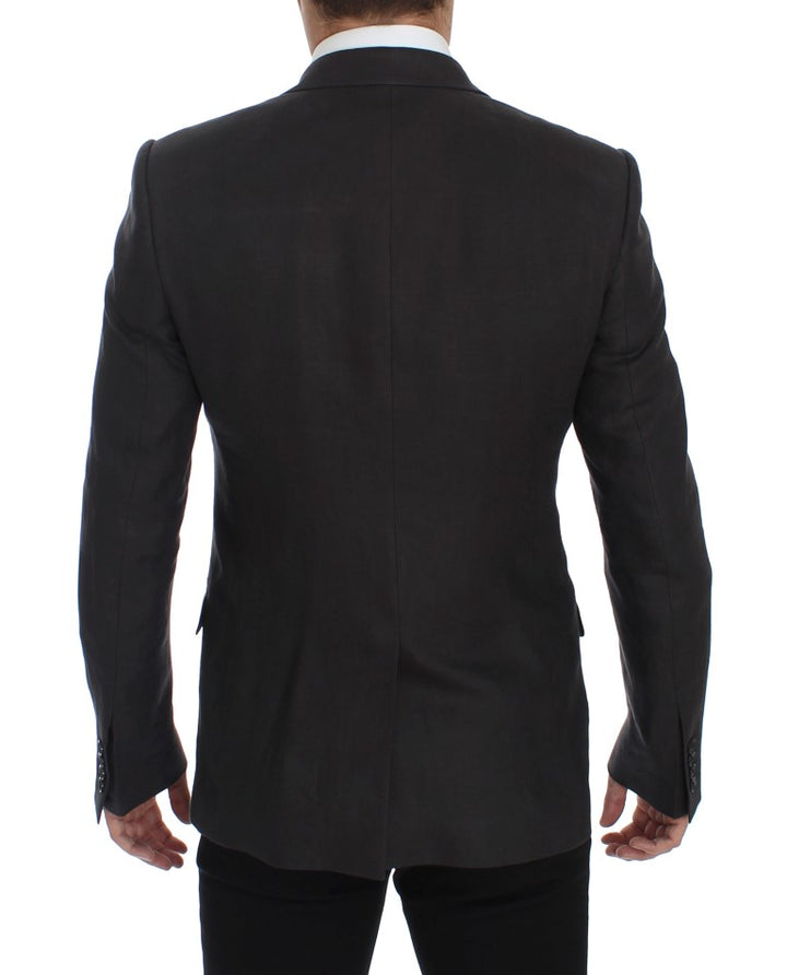 Eleganter grauer Leinenblazer und Weste in schmaler Passform