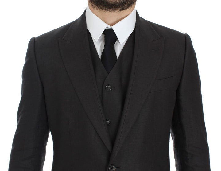 Eleganter grauer Leinenblazer und Weste in schmaler Passform