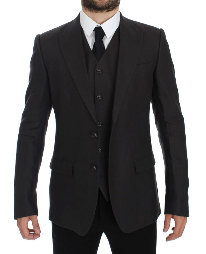 Eleganter grauer Leinenblazer und Weste in schmaler Passform