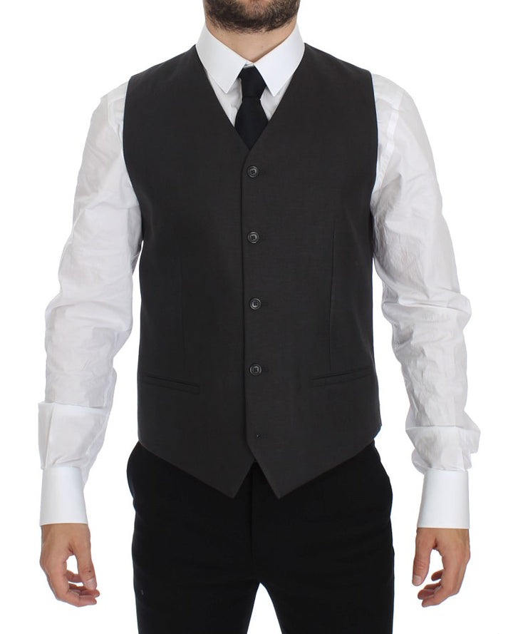 Eleganter grauer Leinenblazer und Weste in schmaler Passform
