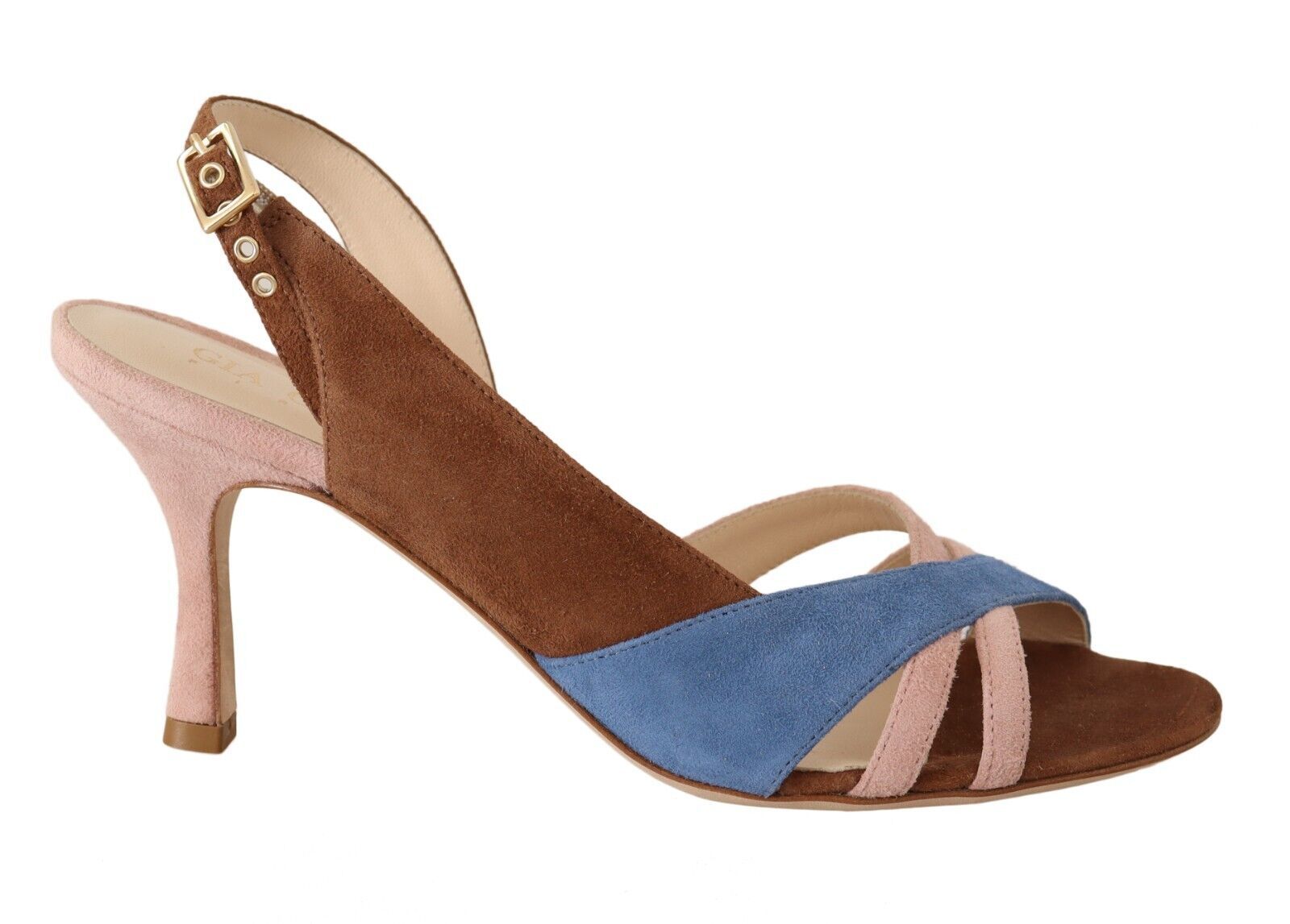 Chic multicolor suede sandals with slingback heel