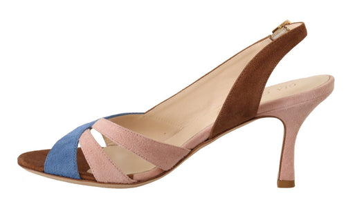 Chic multicolor suede sandals with slingback heel
