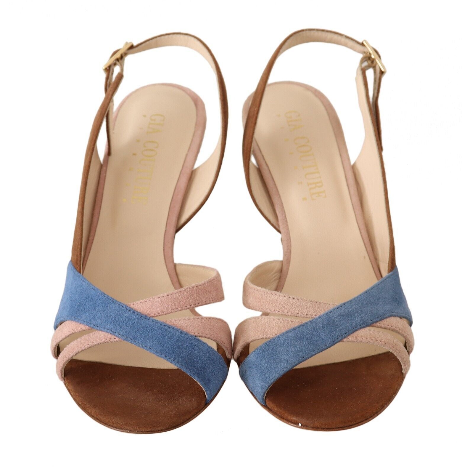 Chic multicolor suede sandals with slingback heel