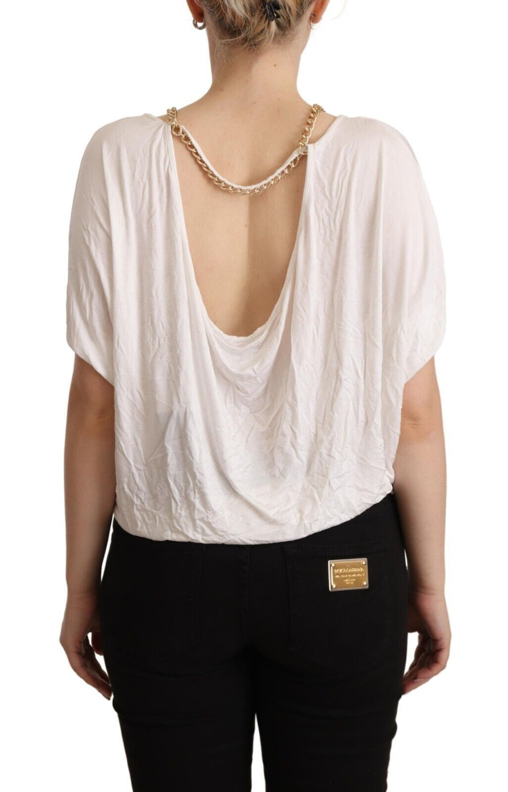 Weißes Kurzarm-T-Shirt mit Goldkette