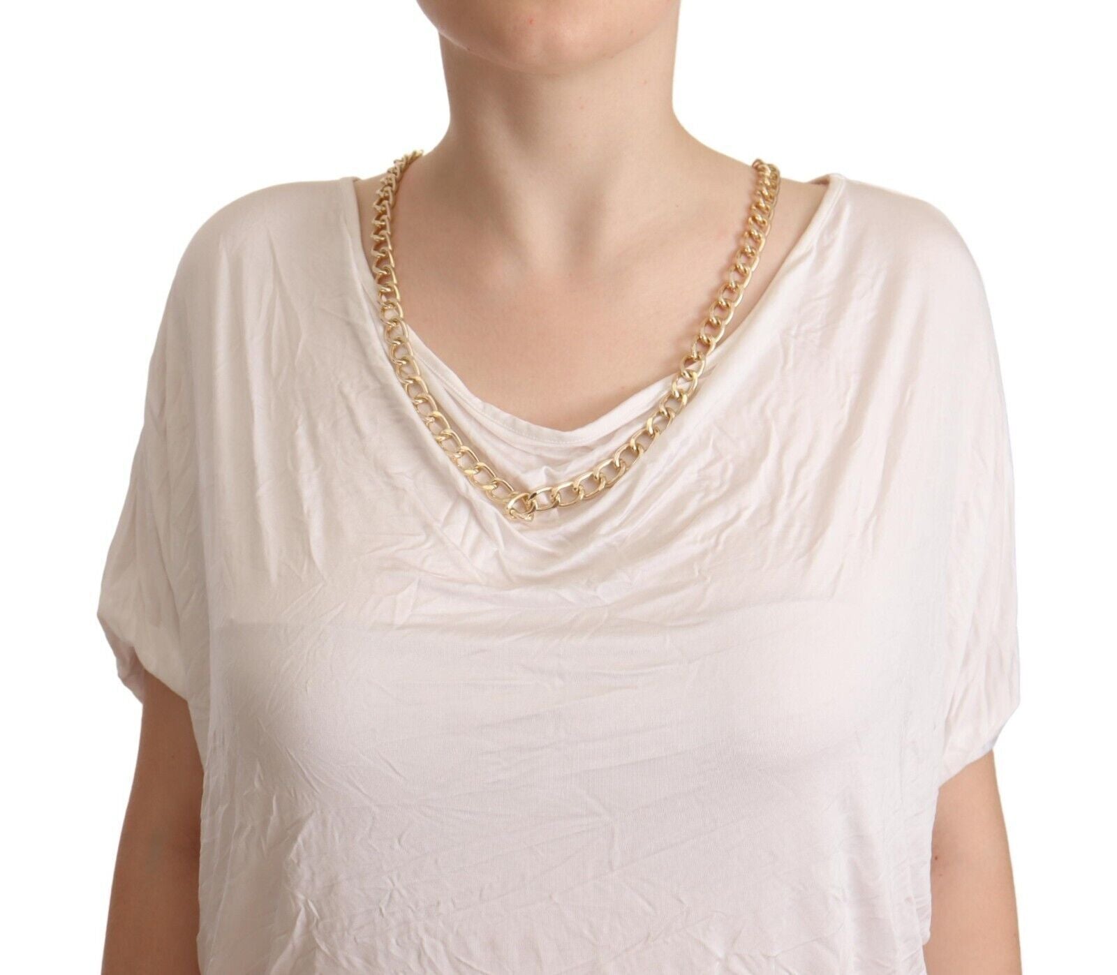 Weißes Kurzarm-T-Shirt mit Goldkette