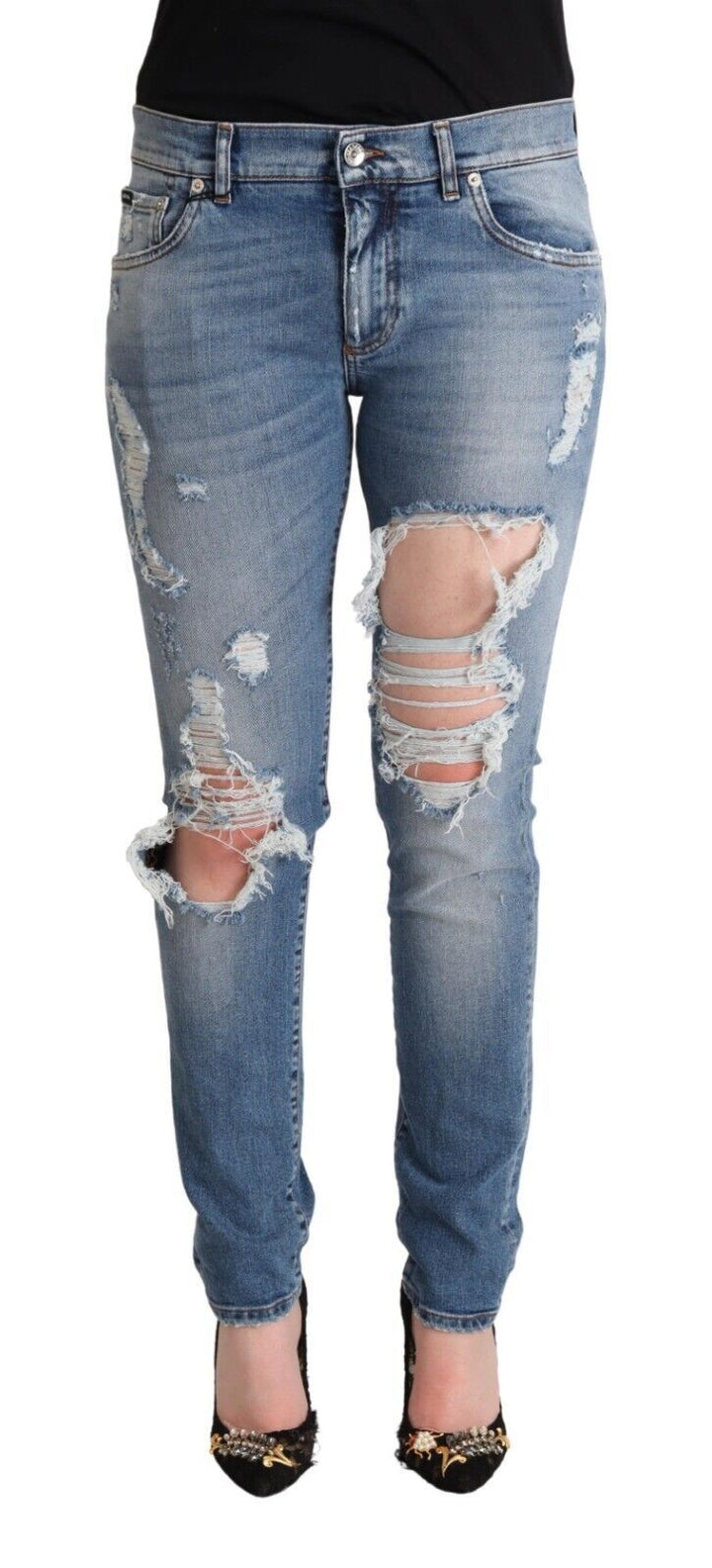 Chic distressed denim skinny jeans