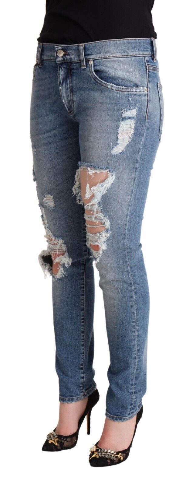 Chic distressed denim skinny jeans