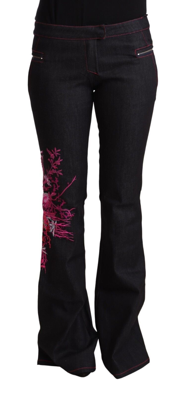 Chic black denim jeans with flared waist