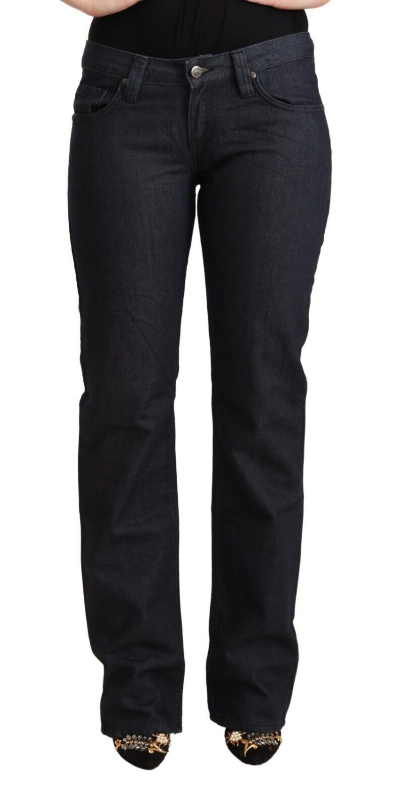 Chic dark blue straight denim with low waist