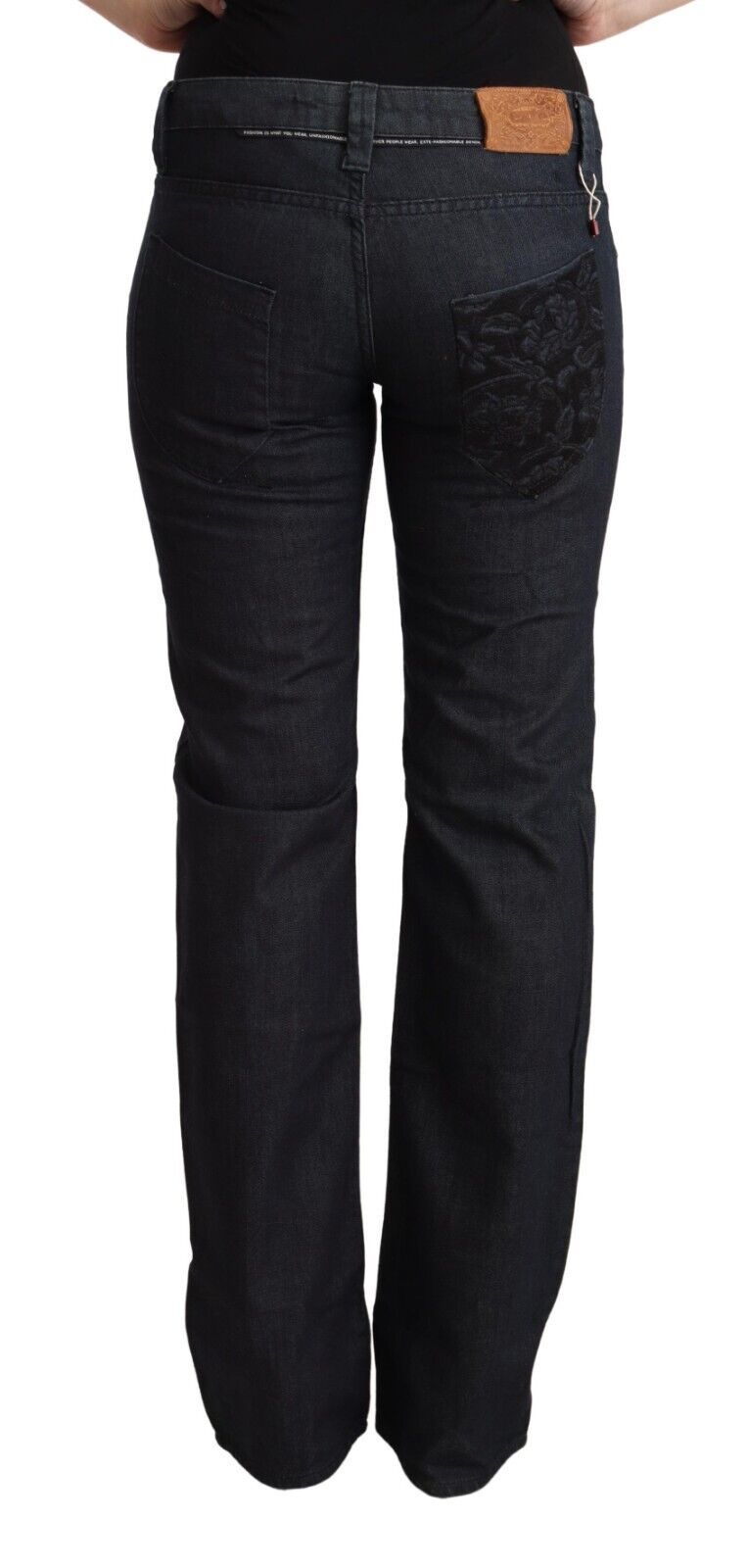 Chic dark blue straight denim with low waist
