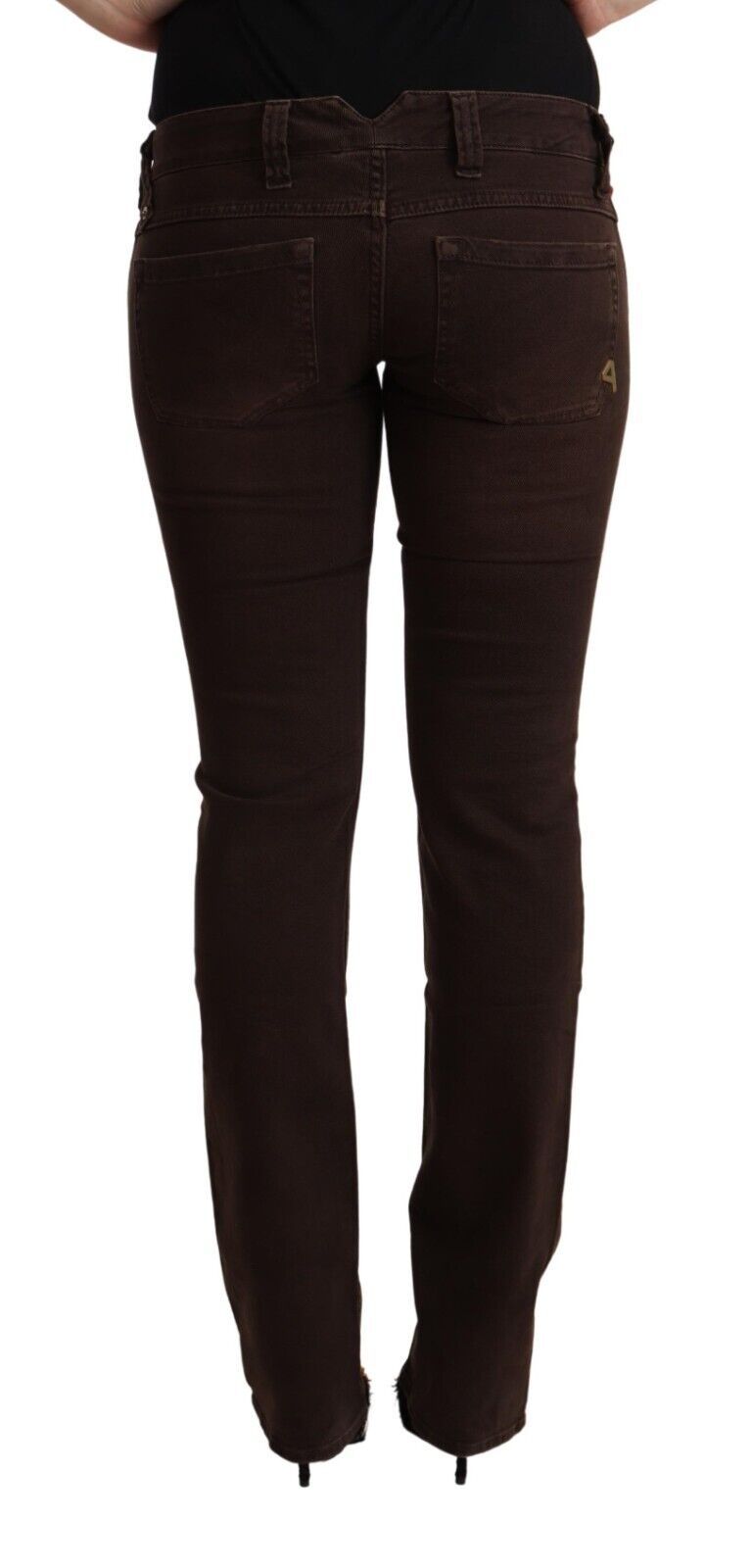 Braune Baumwoll-Stretchjeans mit niedriger Taille und schmaler Passform aus Denim