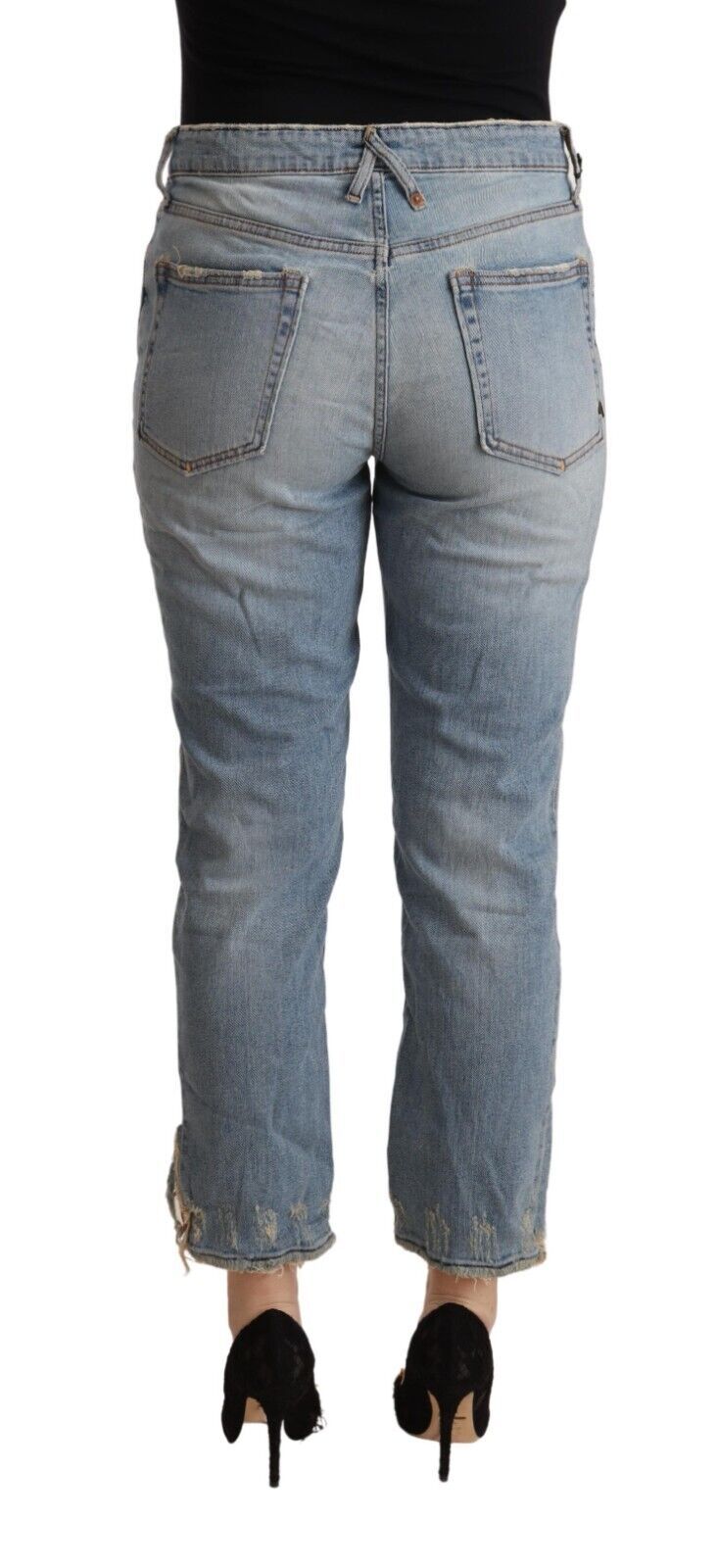 Hellblaue Distressed Mid Waist Cropped Denim Jeans