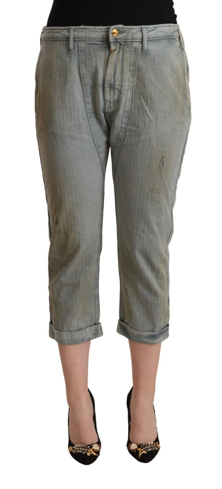 Graue Mid Waist Skinny Cropped Pants aus 100% Baumwolle