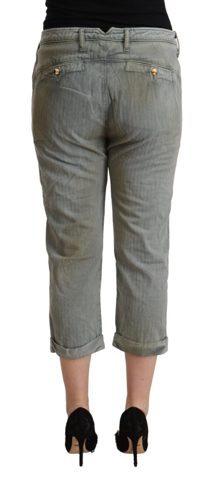 Graue Mid Waist Skinny Cropped Pants aus 100% Baumwolle