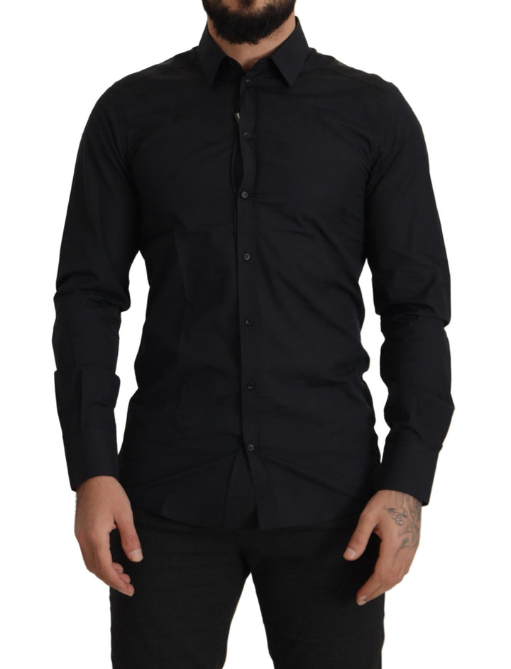 Elegantes Slim Fit Schwarzes Baumwollhemd