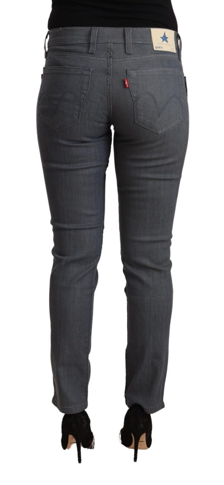 Graue Skinny Denim-Jeans aus Baumwolle mit niedriger Taille