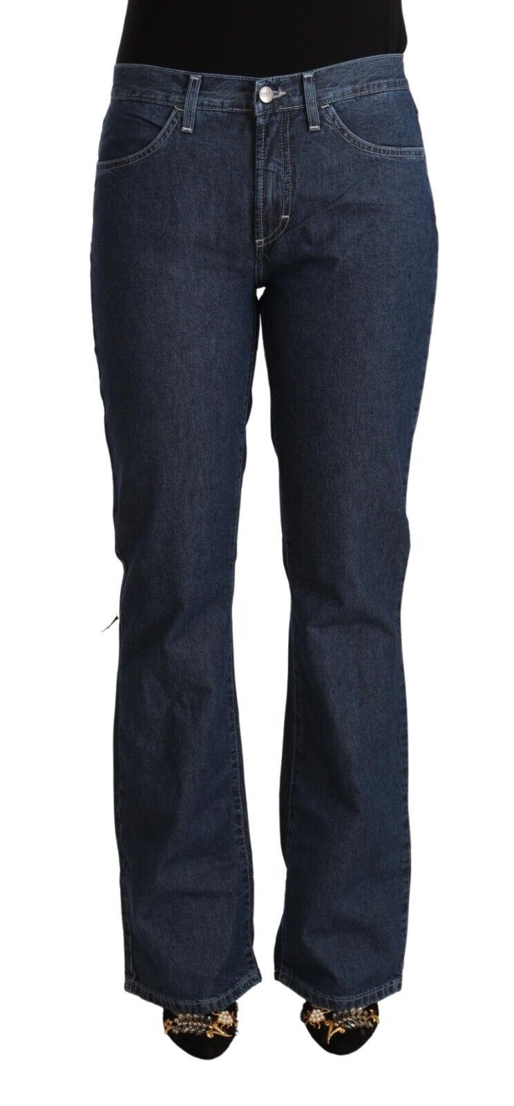 Blaue Denim-Jeans mit mittlerer Taille aus Baumwolle