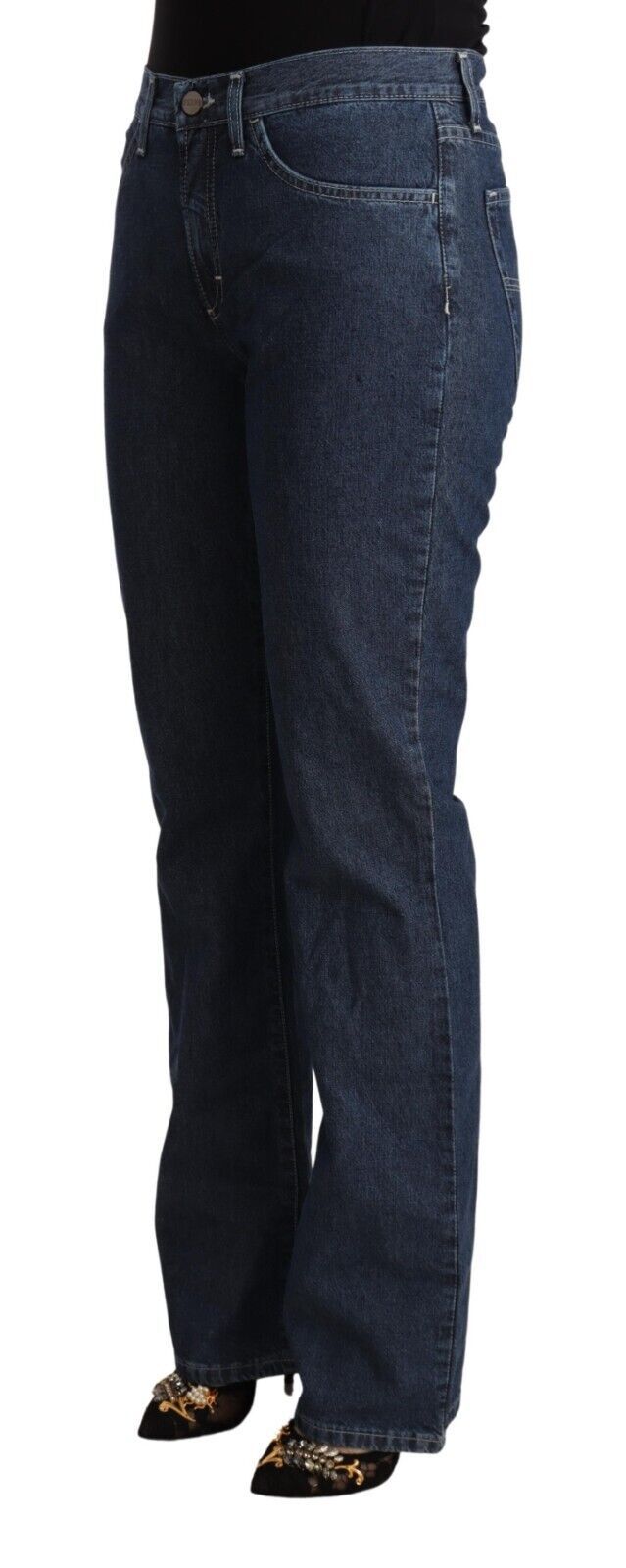 Blaue Denim-Jeans mit mittlerer Taille aus Baumwolle