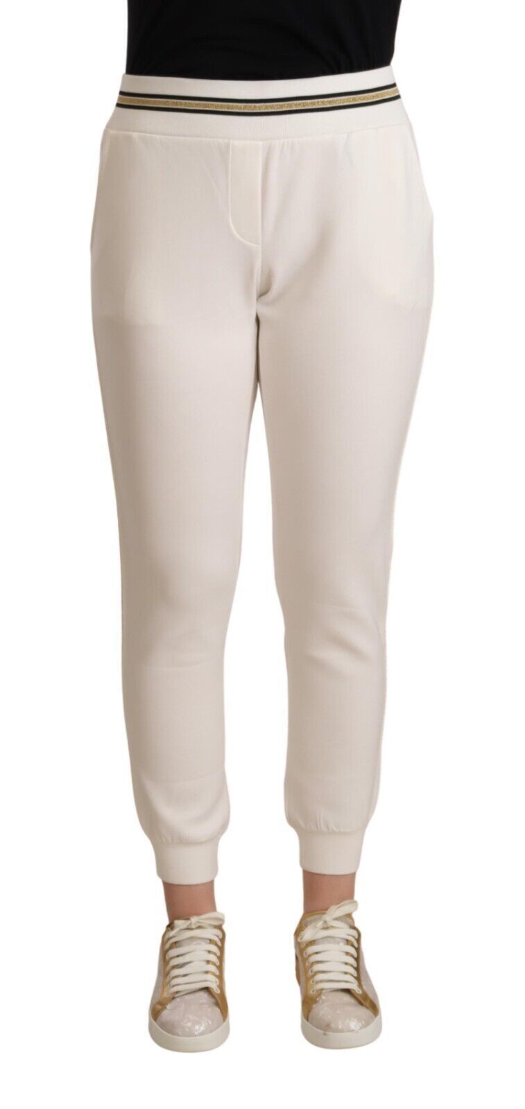 Weiße Polyester-Jogginghose mit mittlerer Taille