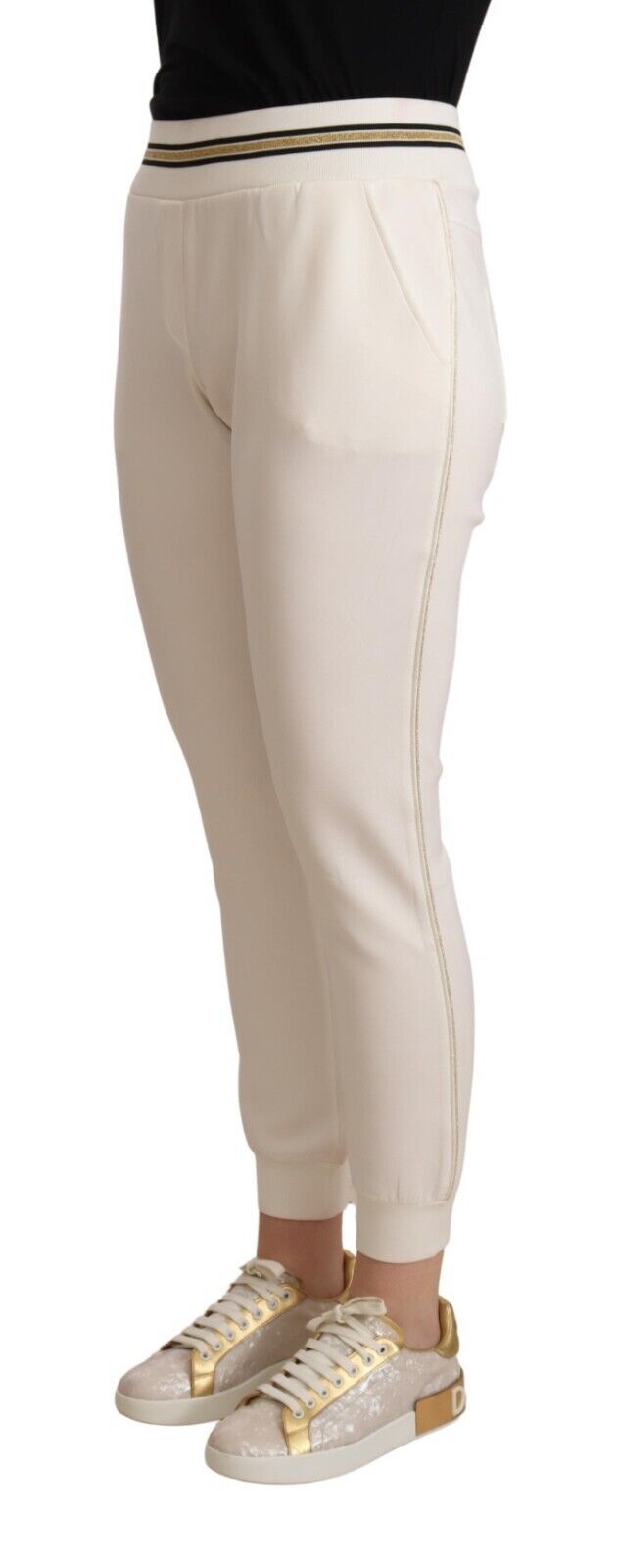 Weiße Polyester-Jogginghose mit mittlerer Taille