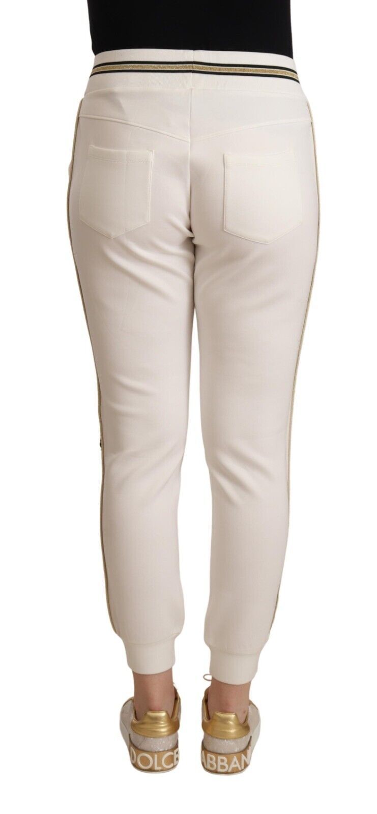 Weiße Polyester-Jogginghose mit mittlerer Taille
