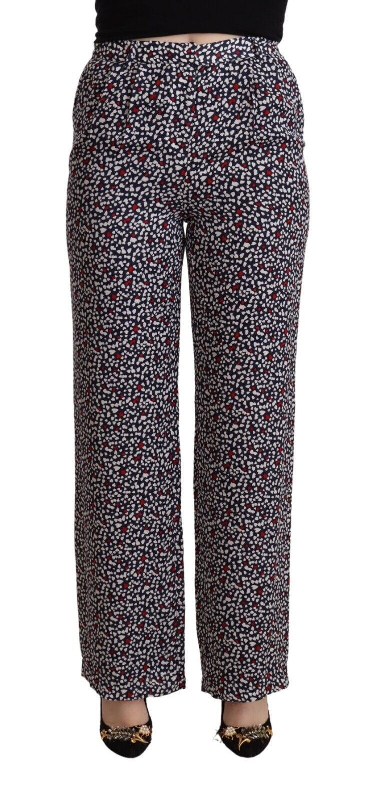 Schwarze bedruckte Straight Pants mit hoher Taille