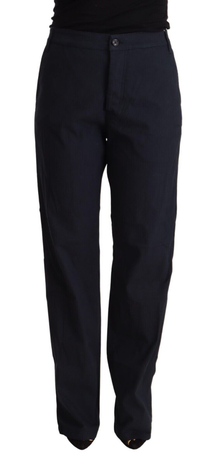 Schwarze konisch zulaufende Baumwollhosen mit hoher Taille