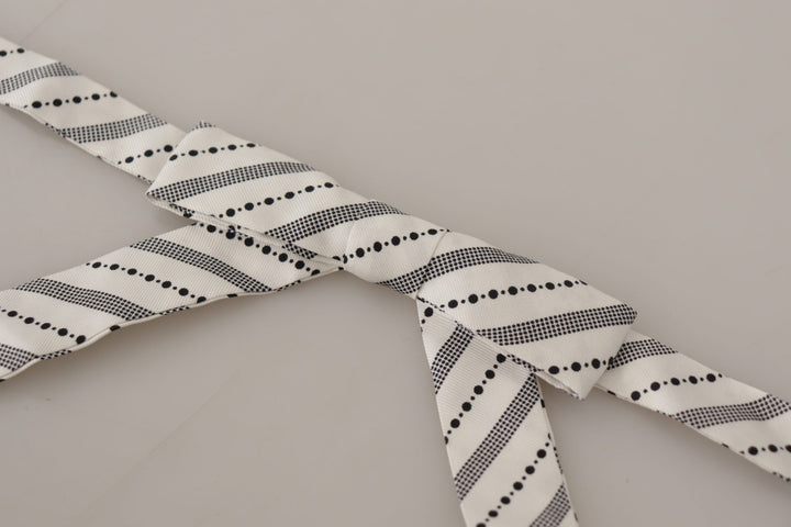 Weiß Schwarz Polka Dot 100% Seide Hals Papillon Fliege