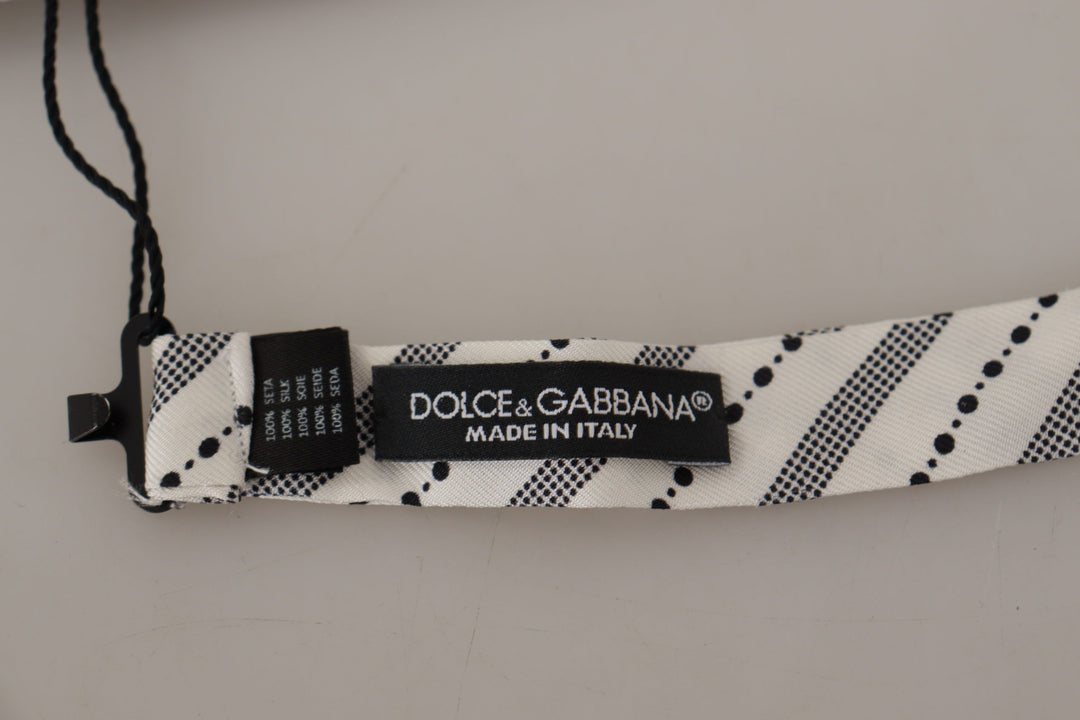Weiß Schwarz Polka Dot 100% Seide Hals Papillon Fliege