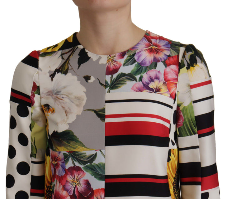 Multicolor Charmeuse Floral Mantel Jaquard Pachwork Kleid