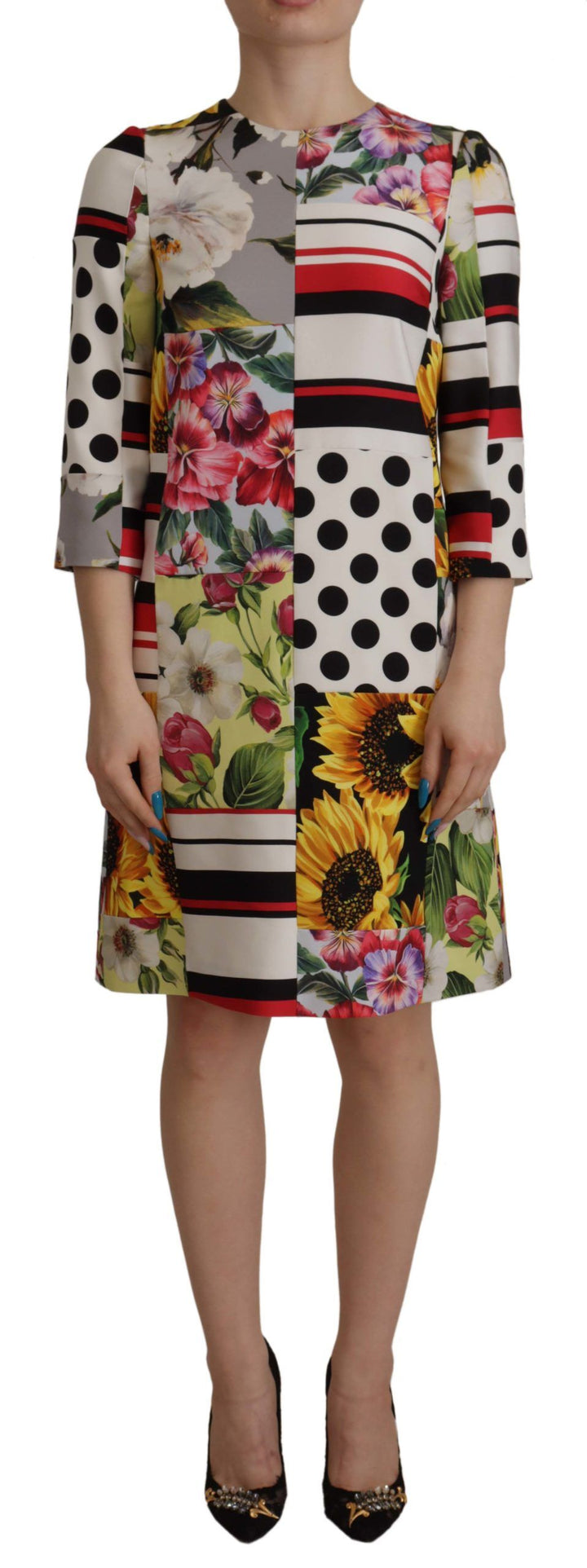 Multicolor Charmeuse Floral Mantel Jaquard Pachwork Kleid