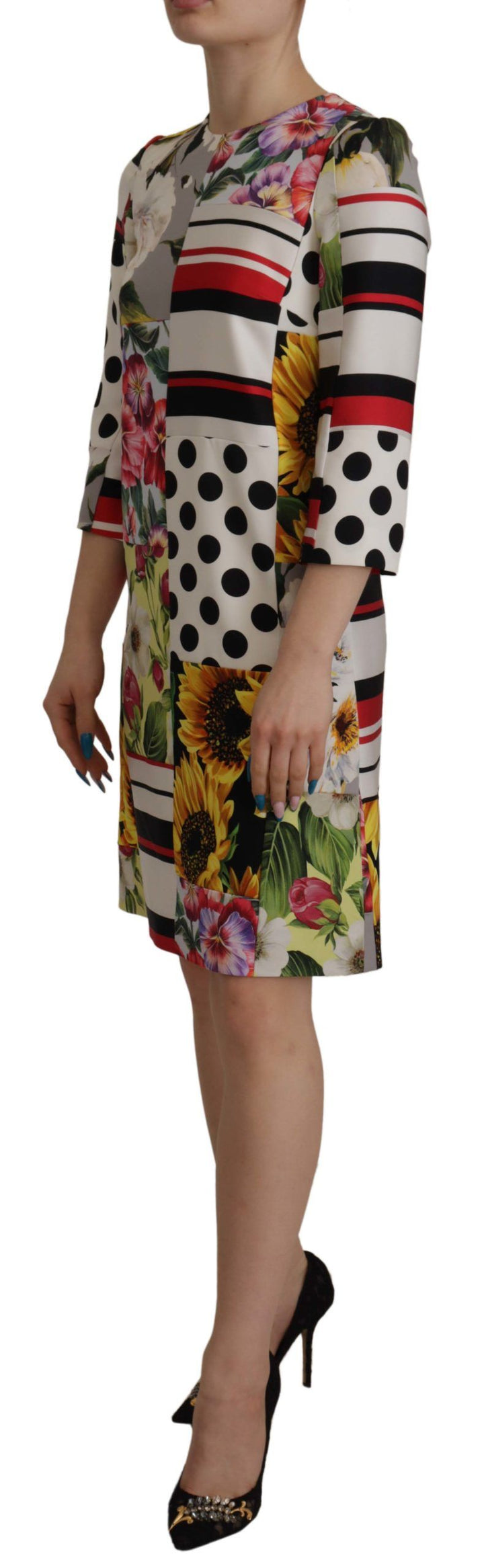 Multicolor Charmeuse Floral Mantel Jaquard Pachwork Kleid