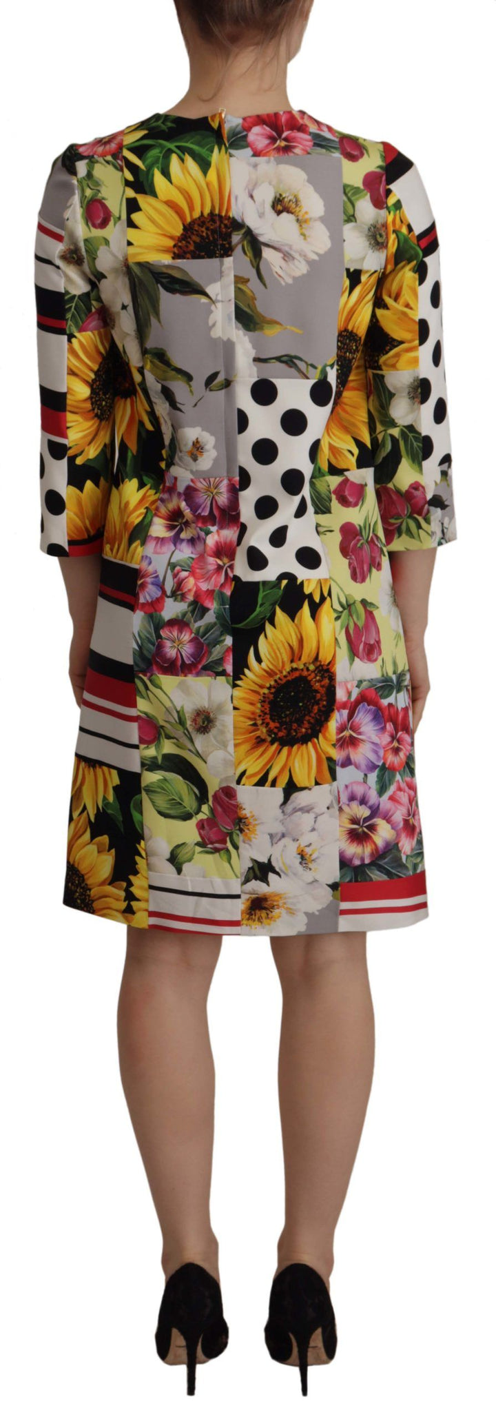 Multicolor Charmeuse Floral Mantel Jaquard Pachwork Kleid