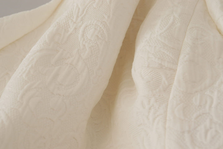 Weißes Jaquard Midi Kleid mit Blumenmuster und Brokatbesatz