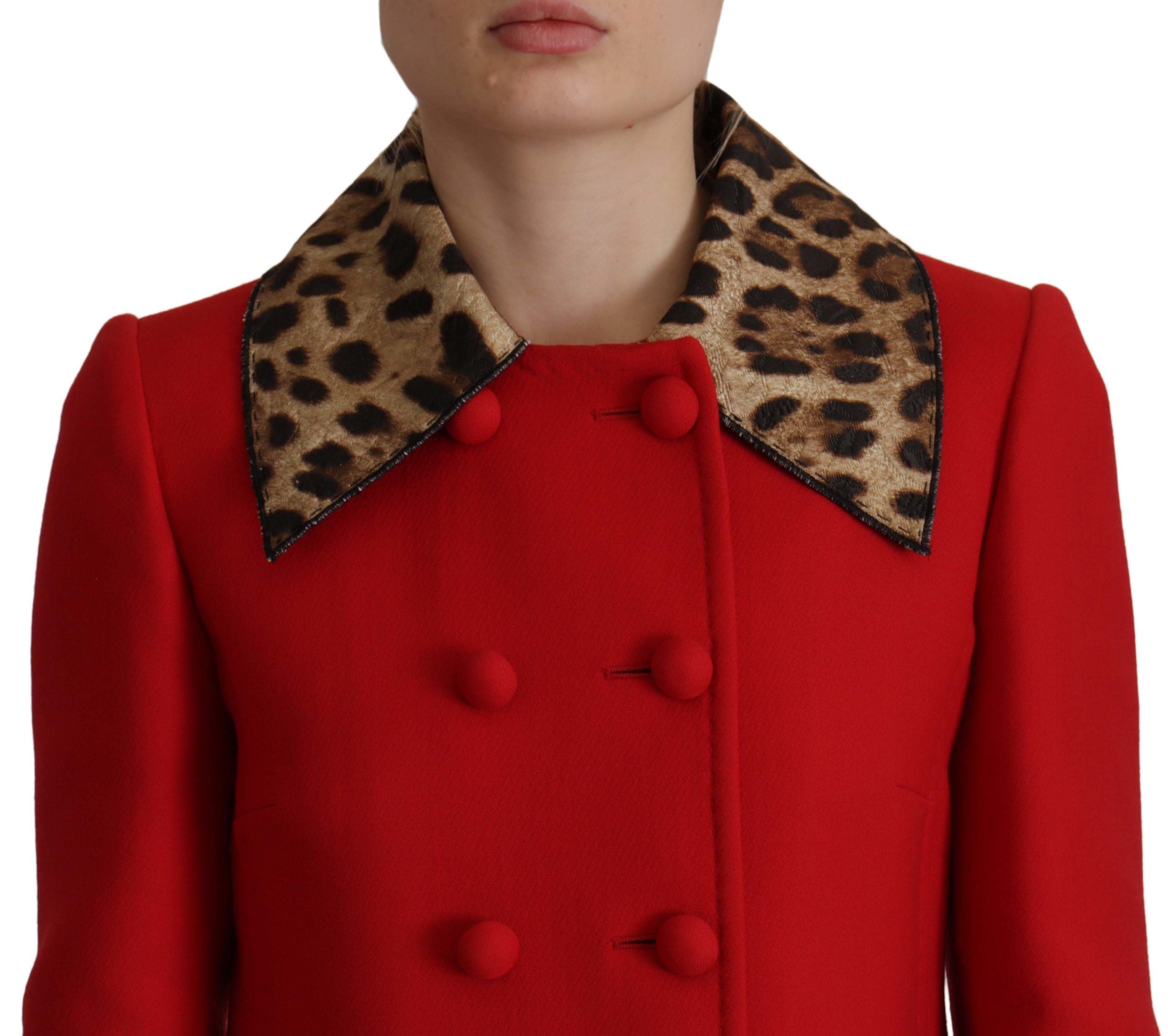 Elegant red leopard trench coat