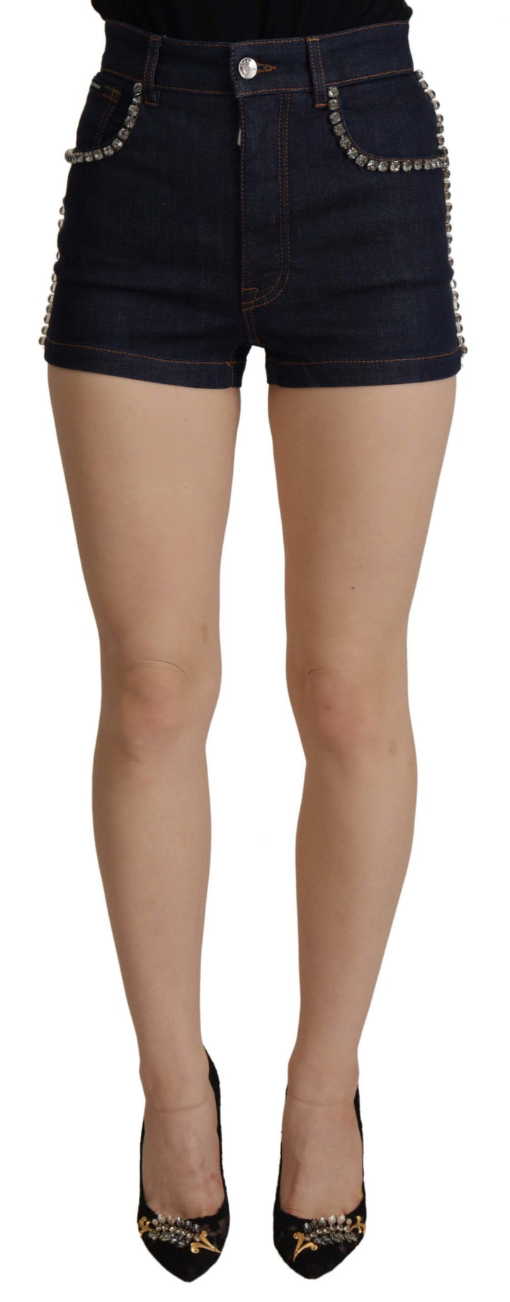 Chic high waist hot pants shorts with crystal decoration