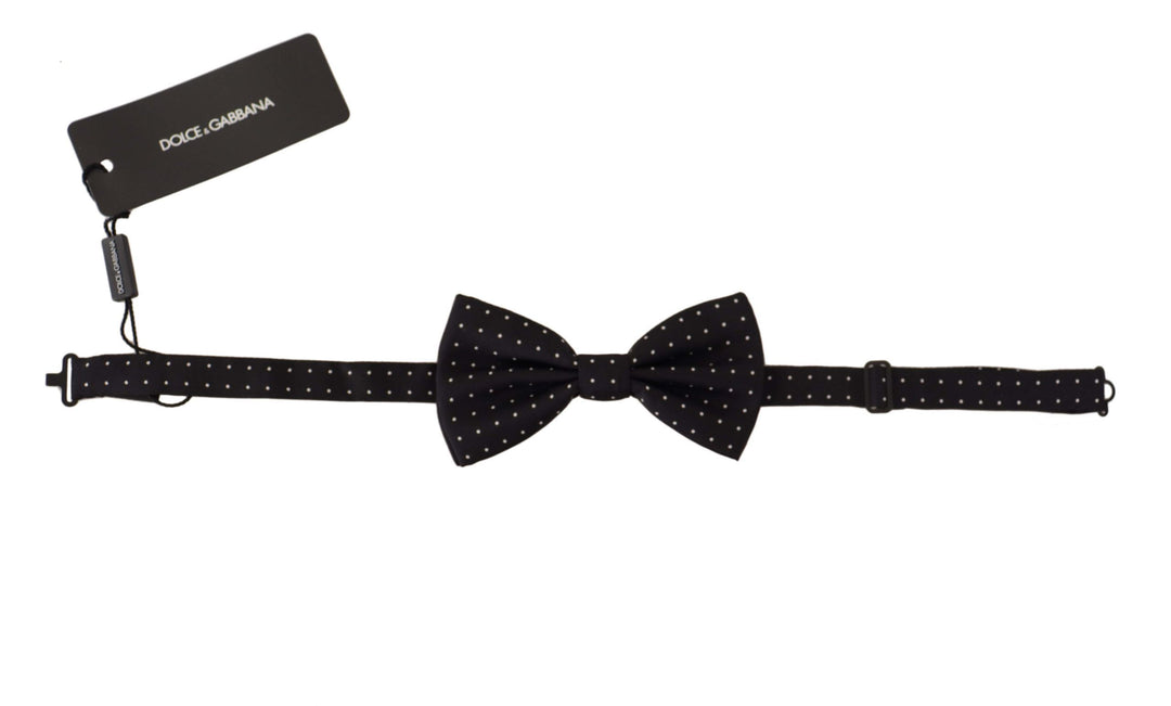 Elegant black dotted silk bow tie