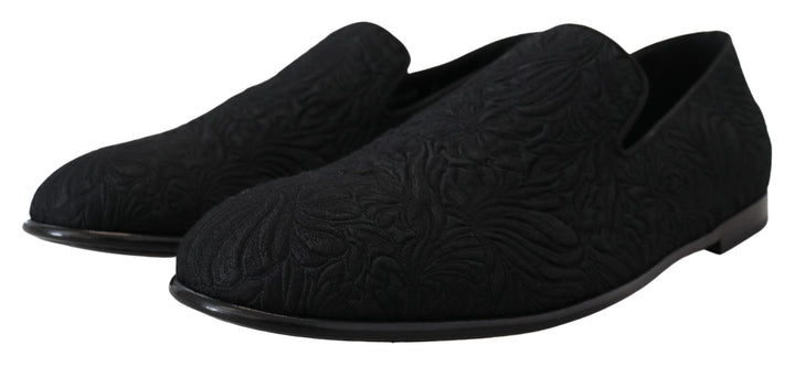 Dolce & Gabbana Eleganter Jacquard Schwarz Loafers Slide On Flats