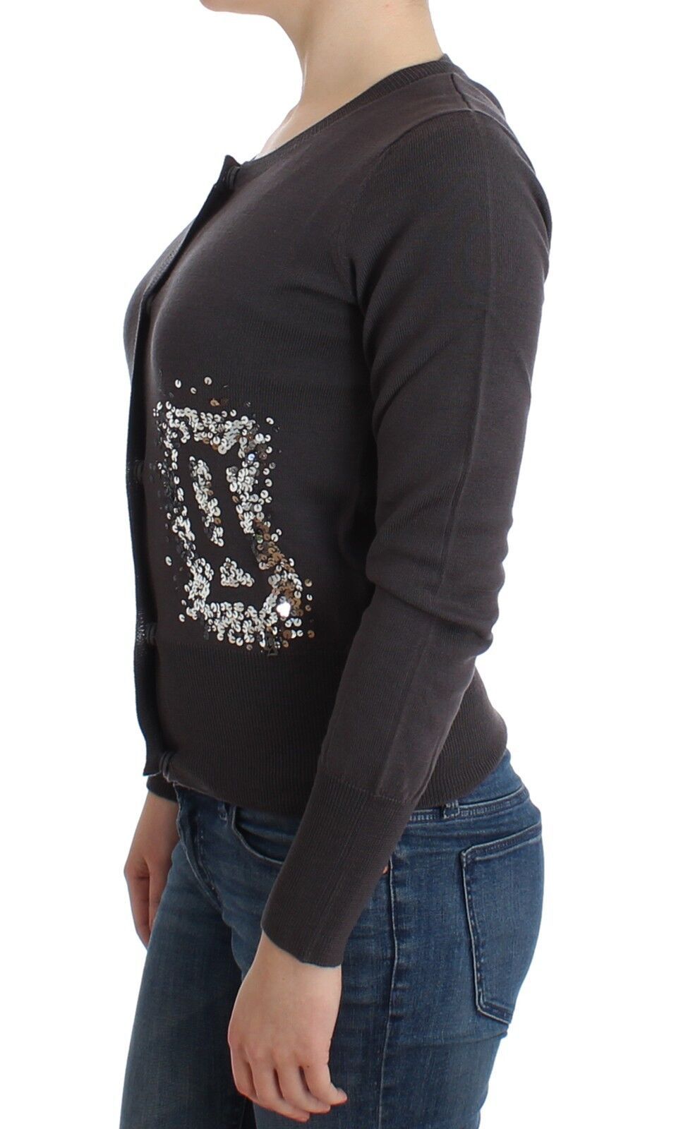 Lila Wolle Pailletten Strickjacke Pullover