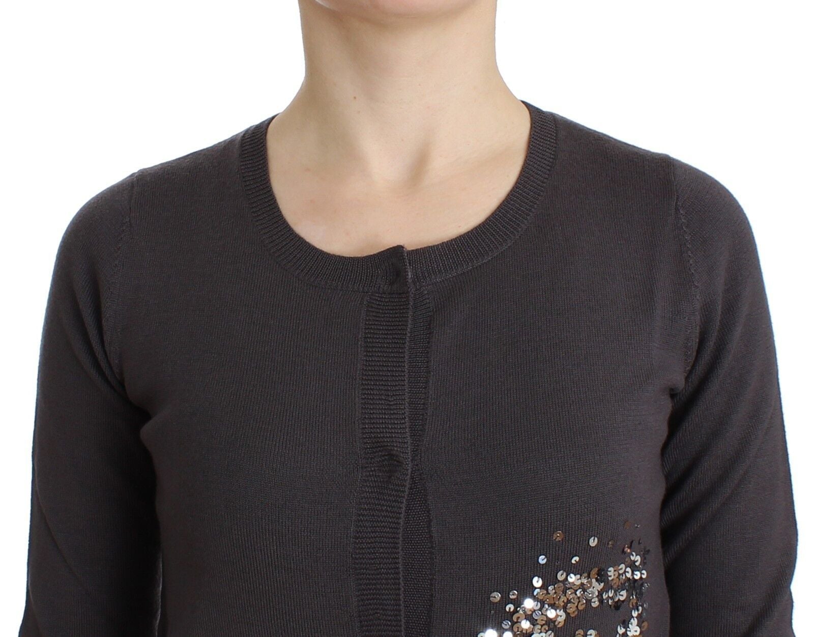 Lila Wolle Pailletten Strickjacke Pullover