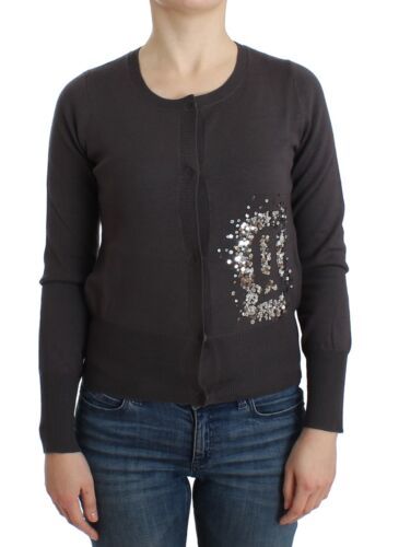 Lila Wolle Pailletten Strickjacke Pullover
