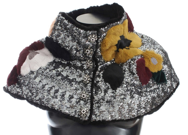 Eleganter floraler Pelzschal mit Pailletten