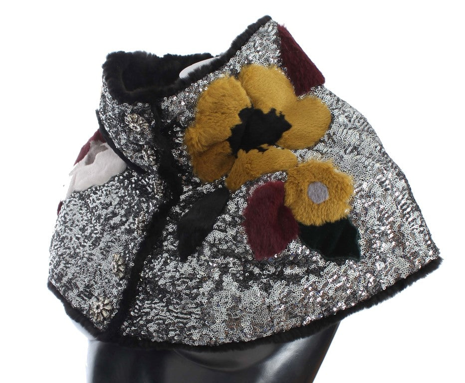 Eleganter floraler Pelzschal mit Pailletten